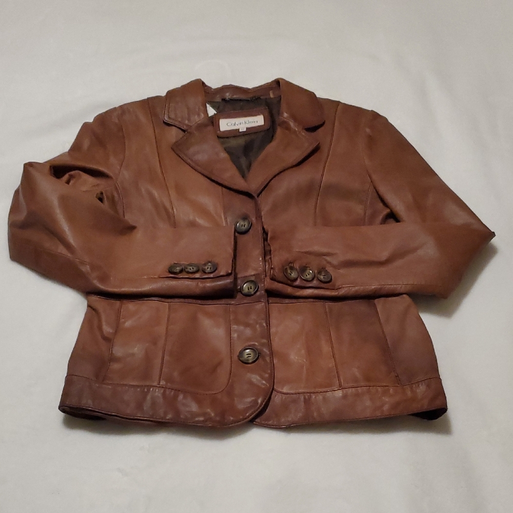Calvin Klein Brown Real Leather Women's Jacket - Picture 8 of 11